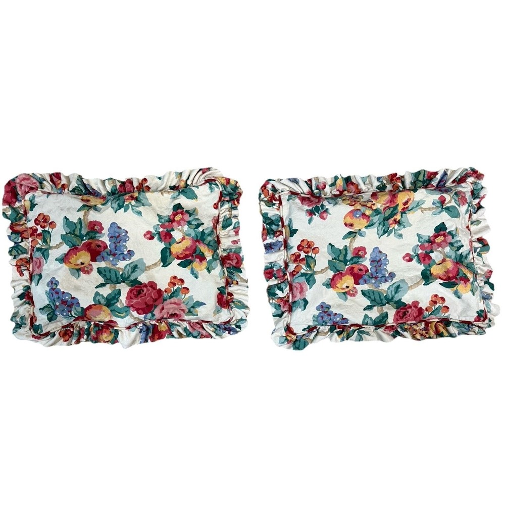 Lot 2 VTG Legacy A Ryan Company Floral Ruffled Pillow Shams Cottage Core Shabby